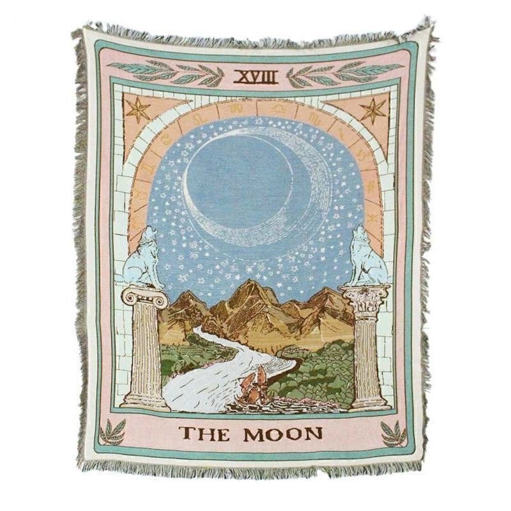Moon Tarot Card Woven Jacquard Throw Blanket Tapestry